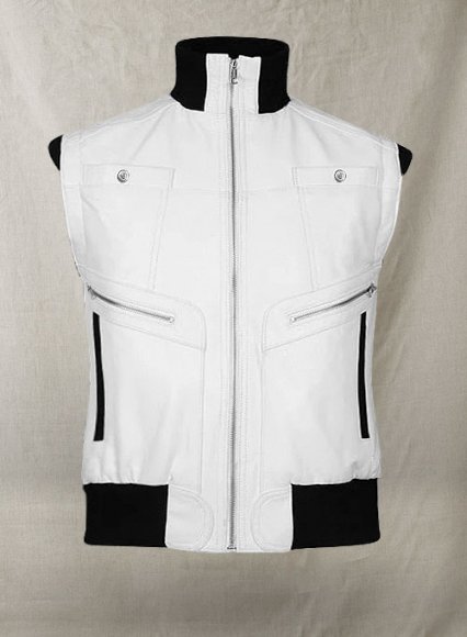 White Leather Biker Vest # 314