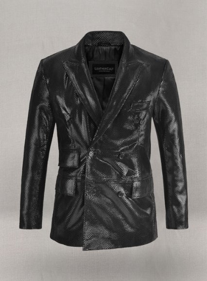 Snake Emboss Black Leather Blazer