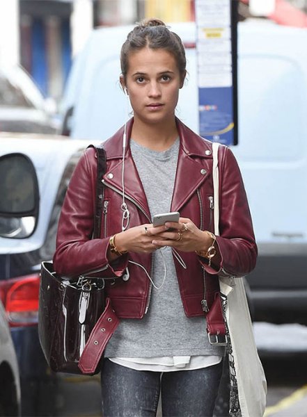 (image for) Alicia Vikander Leather Jacket