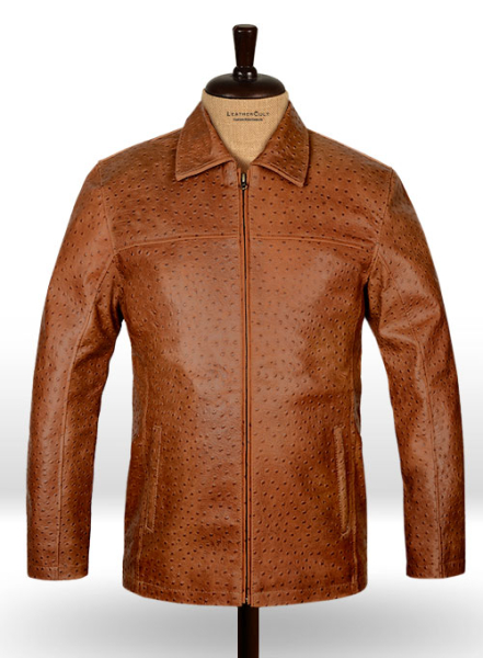 (image for) Tan Brown Ostrich Leather Hipster Jacket #2