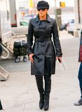 (image for) Jennifer Lopez Hustlers Leather Trench Coat