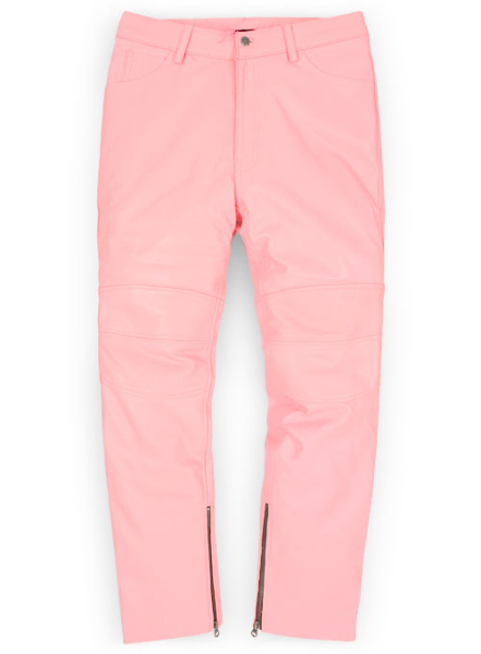 (image for) Light Pink Leather Biker Jeans - Style #1