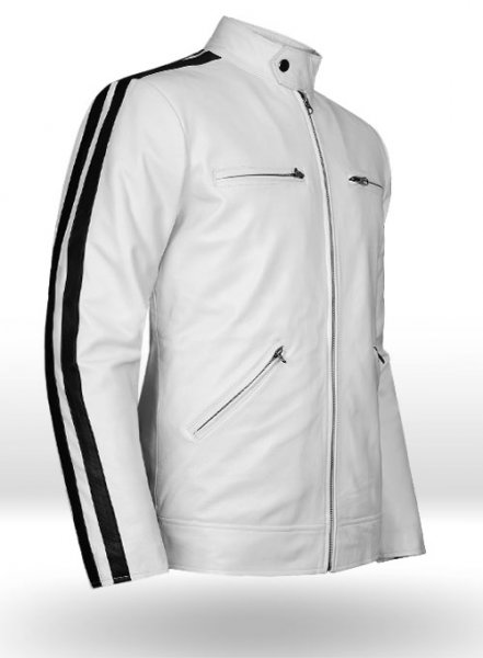 (image for) White Leather Jacket Sportsman Stripe