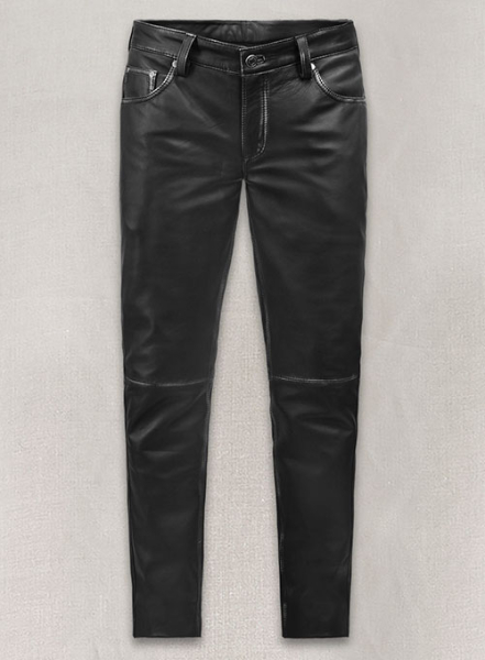 (image for) Rubbed Black Leather Jeans Style