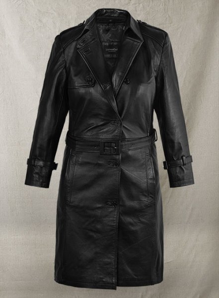 (image for) Jennifer Lopez Hustlers Leather Trench Coat