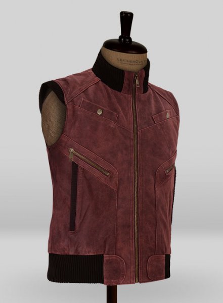 (image for) Dark Vintage Red Leather Biker Vest # 314