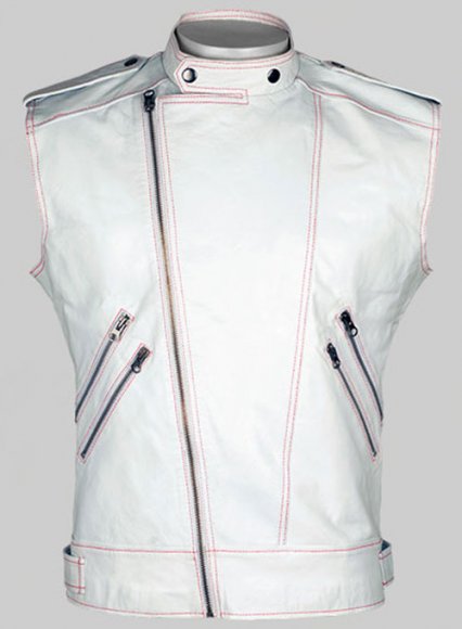 White Leather Biker Vest # 313