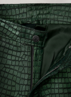 (image for) Croc Metallic Green Tiered Fringes Leather Pants