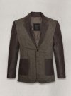 (image for) Vintage Dark Brown Herringbone Tweed Leather Combo Blazer # 652