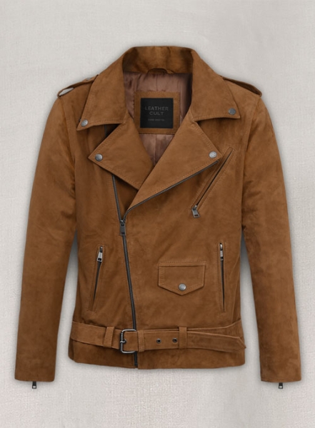 (image for) Caramel Brown Suede Pure Leather Biker Jacket #2