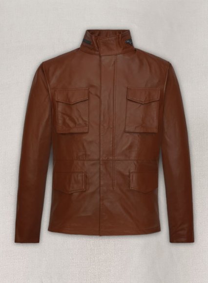 Tan Brown Military M-65 Leather Jacket