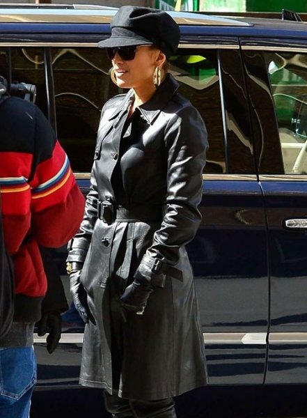 (image for) Jennifer Lopez Hustlers Leather Trench Coat