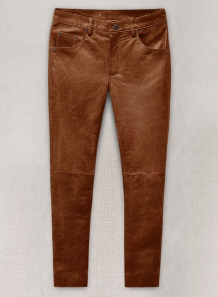 (image for) Cognac Leather Pants - Jeans Style