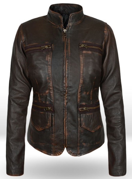 (image for) Rubbed Dark Brown Washed Alicia 88 Minutes Leather Jacket