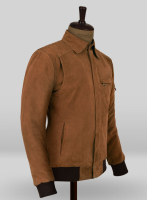 (image for) Soft Caramel Brown Suede Hunter Bomber Leather Jacket