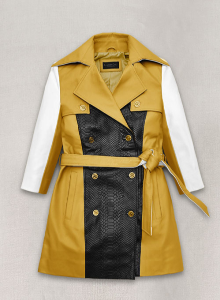 (image for) Yellow Color Contrast Leather Trench Coat