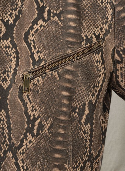 (image for) Dark Brown Python Zipper Leather Blazer #3