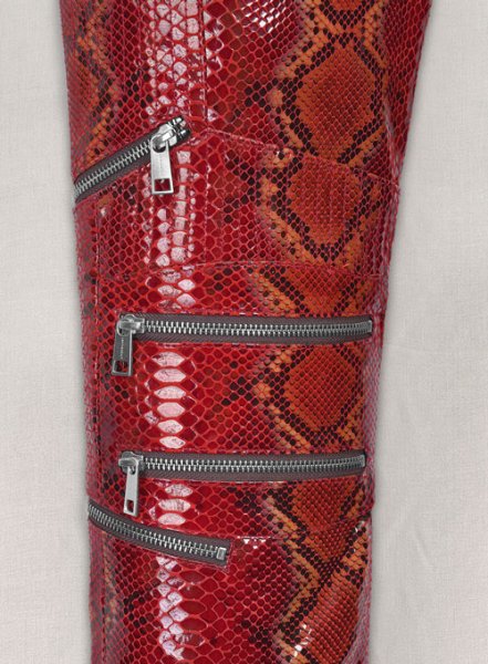 (image for) Bold Red Python Electric Zipper Mono Leather Pants