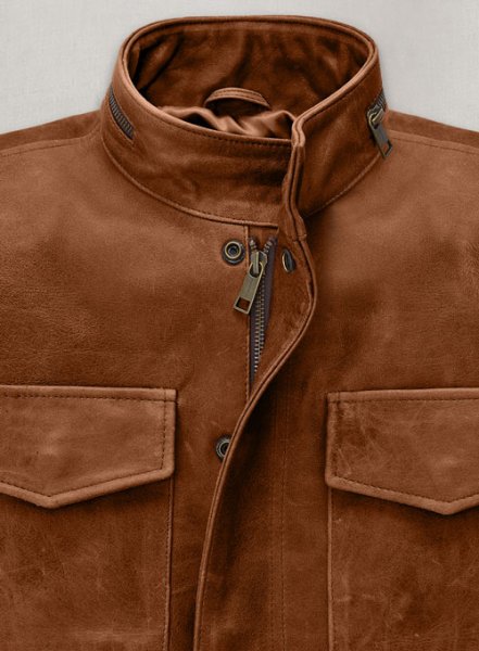 (image for) Cognac Military M-65 Leather Jacket