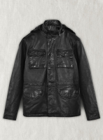 (image for) Black Military M-65 Hood Leather Jacket