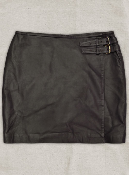 (image for) Soft Louis Brown Buckled Wrap Leather Skirt - # 467 - XL Regular