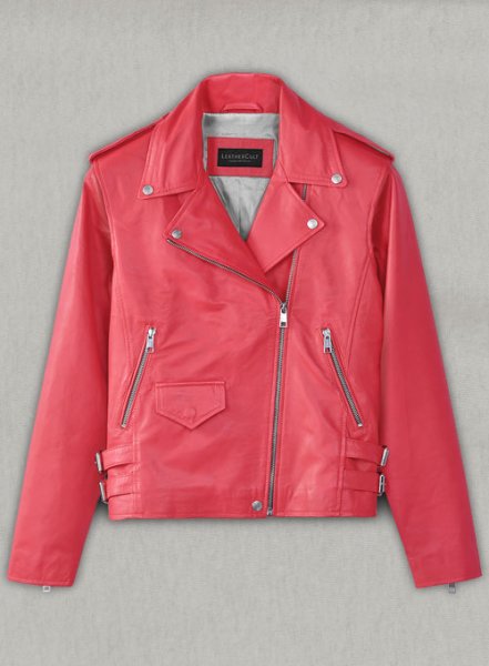 (image for) Soft Raspberry Red Hilary Duff Leather Jacket #3