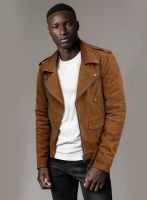 (image for) Caramel Brown Suede Pure Leather Biker Jacket #2