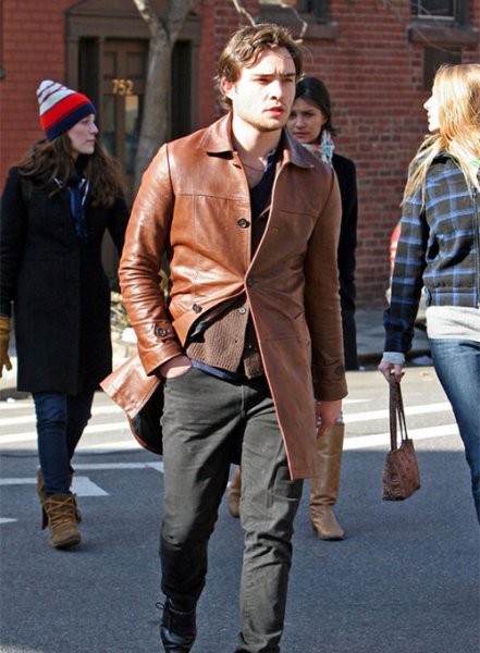 (image for) Ed Westwick Leather Trench Coat