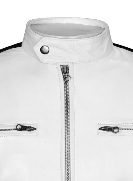 (image for) White Leather Jacket Sportsman Stripe