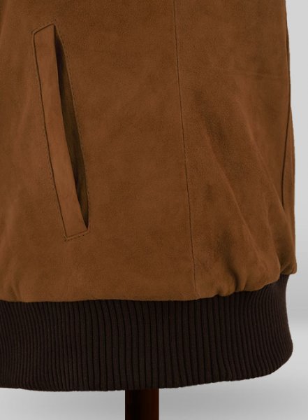 (image for) Soft Caramel Brown Suede Hunter Bomber Leather Jacket