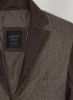 (image for) Vintage Dark Brown Herringbone Tweed Leather Combo Blazer # 652