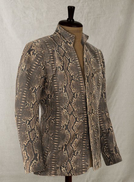 (image for) Dark Brown Python Zipper Leather Blazer #3