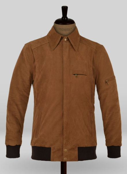 (image for) Soft Caramel Brown Suede Hunter Bomber Leather Jacket