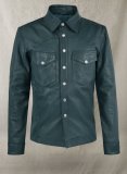 (image for) Soft Prussian Blue V Tab Leather Shirt Jacket