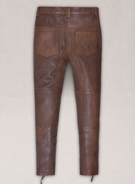 (image for) Spanish Brown Washed and Wax Leather Biker Jeans - Style #502