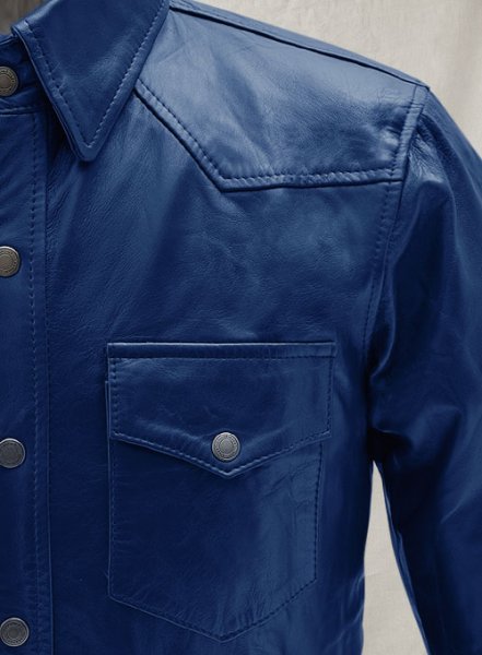 (image for) Rich Blue Leather Shirt Jacket - #1S