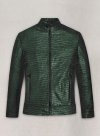 (image for) Gleaming Croc Metallic Green Leather Jacket