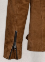 (image for) Caramel Brown Suede Pure Leather Biker Jacket #2