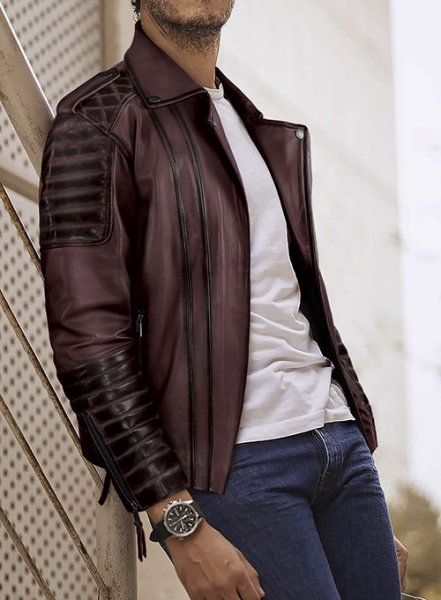 (image for) Charles Burnt Wine Leather Jacket