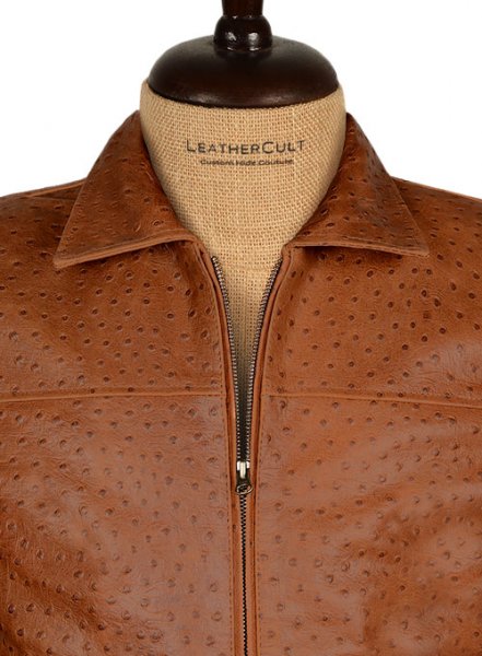 (image for) Tan Brown Ostrich Leather Hipster Jacket #2