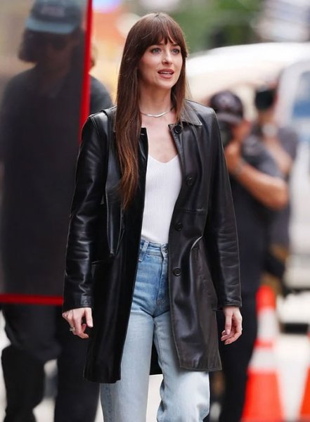 (image for) Dakota Johnson Materialists Leather Long Coat