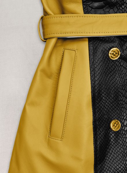 (image for) Yellow Color Contrast Leather Trench Coat