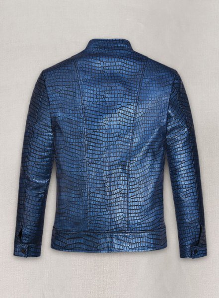 (image for) Gleaming Croc Metallic Blue Leather Jacket