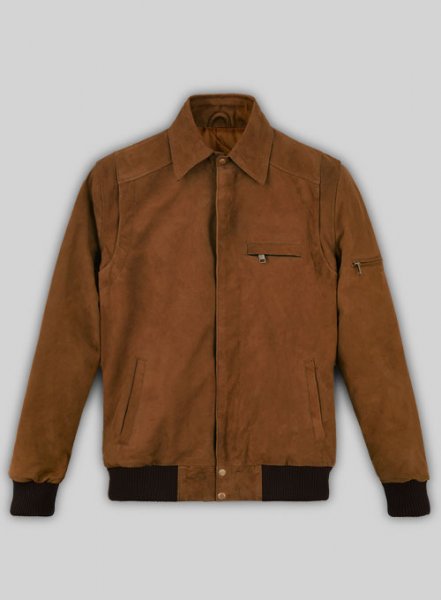 (image for) Soft Caramel Brown Suede Hunter Bomber Leather Jacket