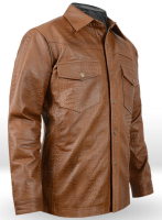 (image for) Crocodile Brown V Tab Leather Shirt Jacket