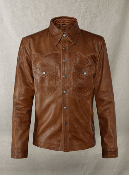 (image for) Cognac V Tab Leather Shirt Jacket