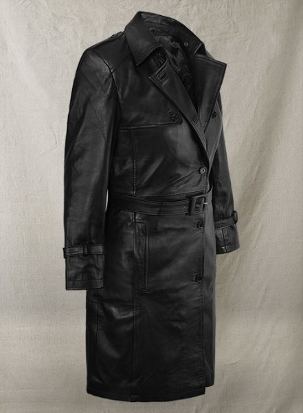 (image for) Jennifer Lopez Hustlers Leather Trench Coat