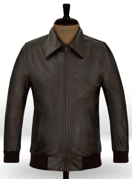 (image for) Brown Wax Classic Bomber Leather Jacket