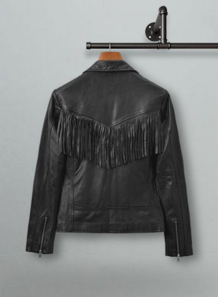 (image for) Soft Rich Black Washed & Wax Leather Fringe Jacket #1009