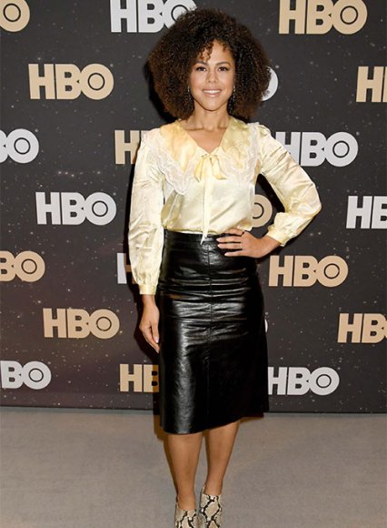 Lenora Crichlow Leather Skirt